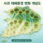 사과 재배환경이 북부와 고지대로 이동하는 개념도