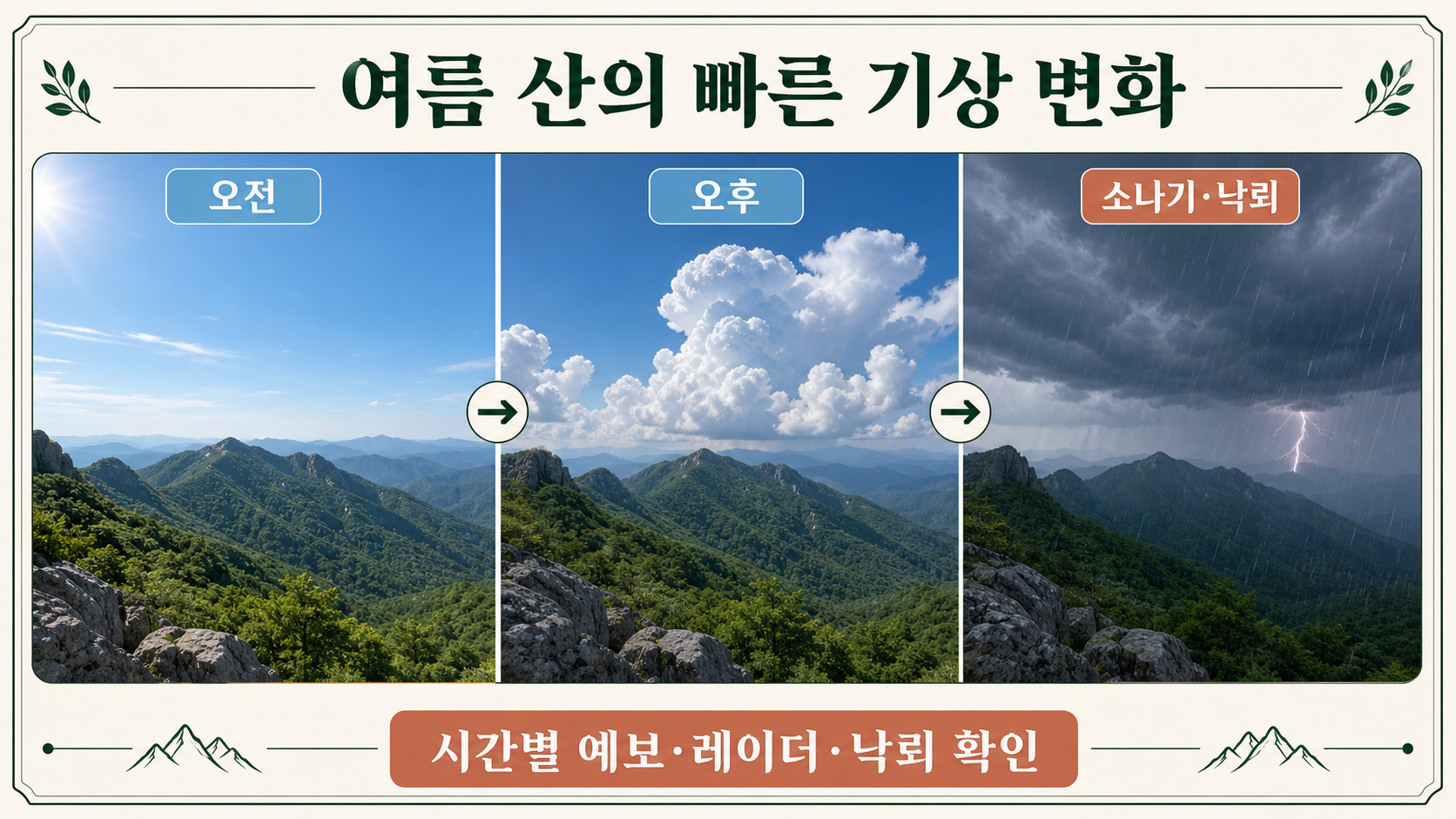 오전 맑음에서 오후 적운 발달과 소나기·낙뢰로 이어지는 시간대별 산악 날씨