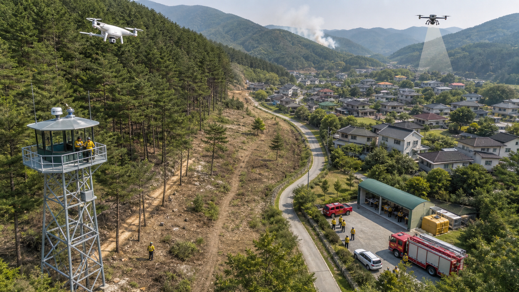 산림과 주거지역 사이 완충지대와 대피로, 감시체계