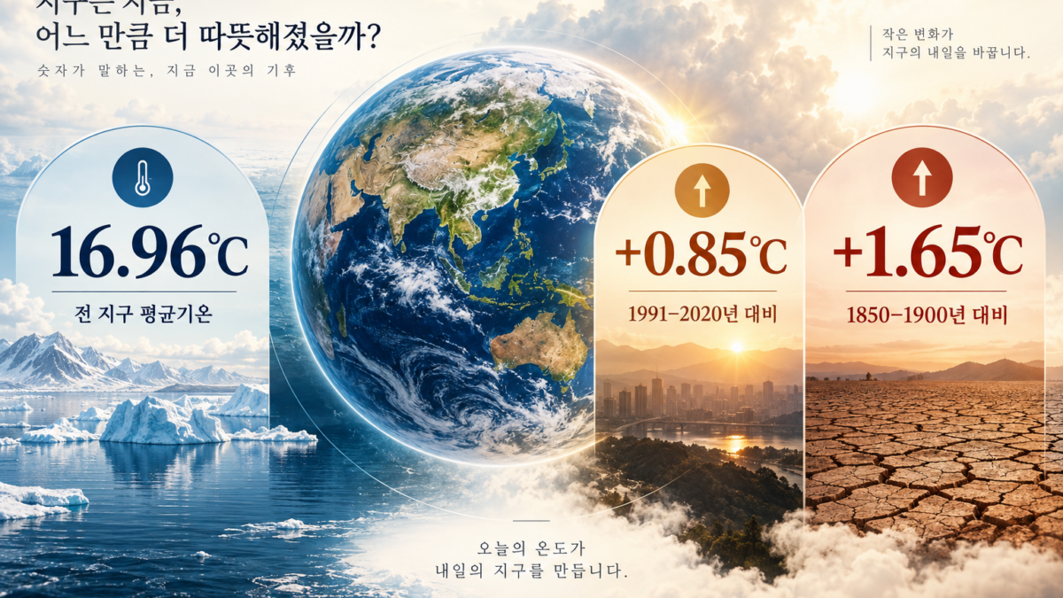 2026년 8월 세계 평균기온 16.96도와 두 기준기간 대비 온도편차