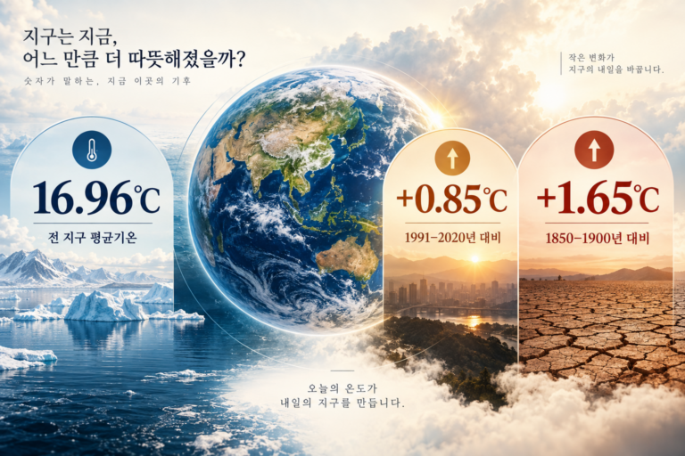 2026년 8월 세계 평균기온 16.96도와 두 기준기간 대비 온도편차