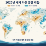 세계 여러 지역에서 평년보다 적은 유량과 많은 유량이 동시에 나타나는 개념도