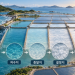 바닷물이 저수지와 증발지 결정지를 거쳐 천일염 결정이 되는 단계별 염전 생산과정