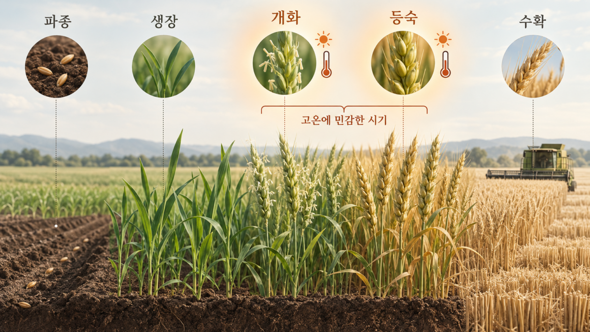 파종 생장 개화 등숙 수확의 밀 생육단계와 개화·등숙기의 고온 민감성