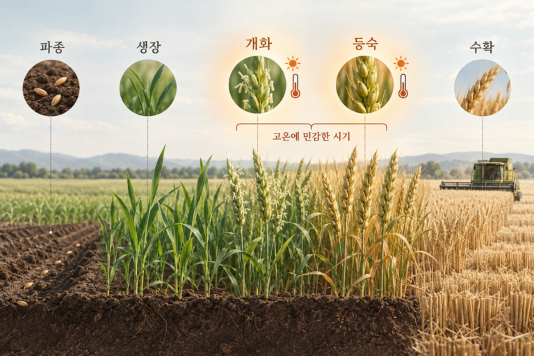 파종 생장 개화 등숙 수확의 밀 생육단계와 개화·등숙기의 고온 민감성