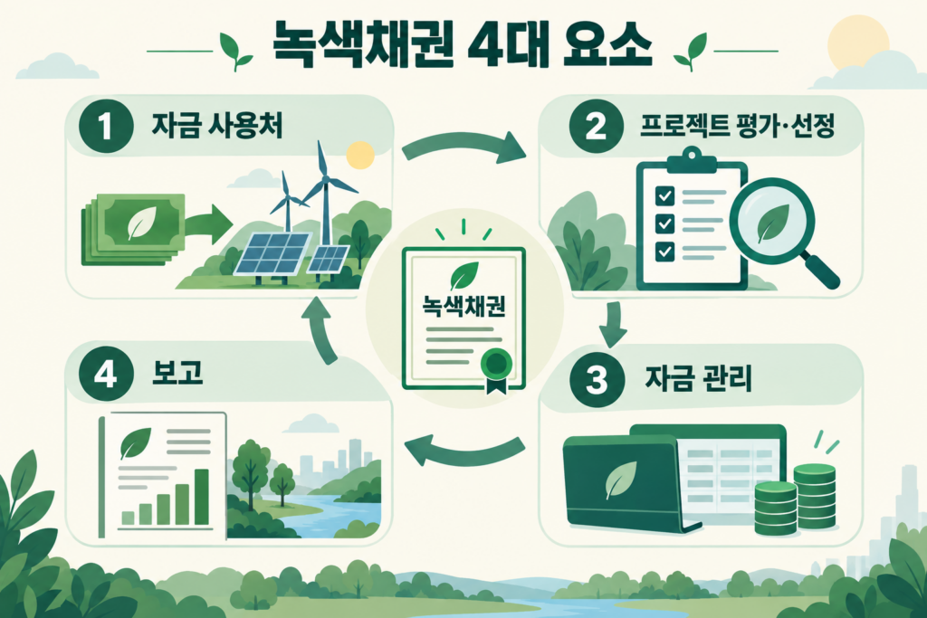 녹색채권의 자금 사용처 프로젝트 평가와 선정 자금 관리 보고 네 가지 핵심 요소