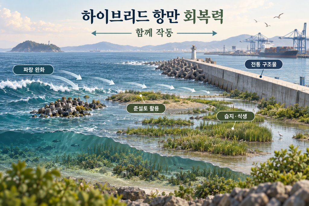 전통 구조물과 습지 식생 준설토 활용이 함께 작동하는 하이브리드 항만 회복력