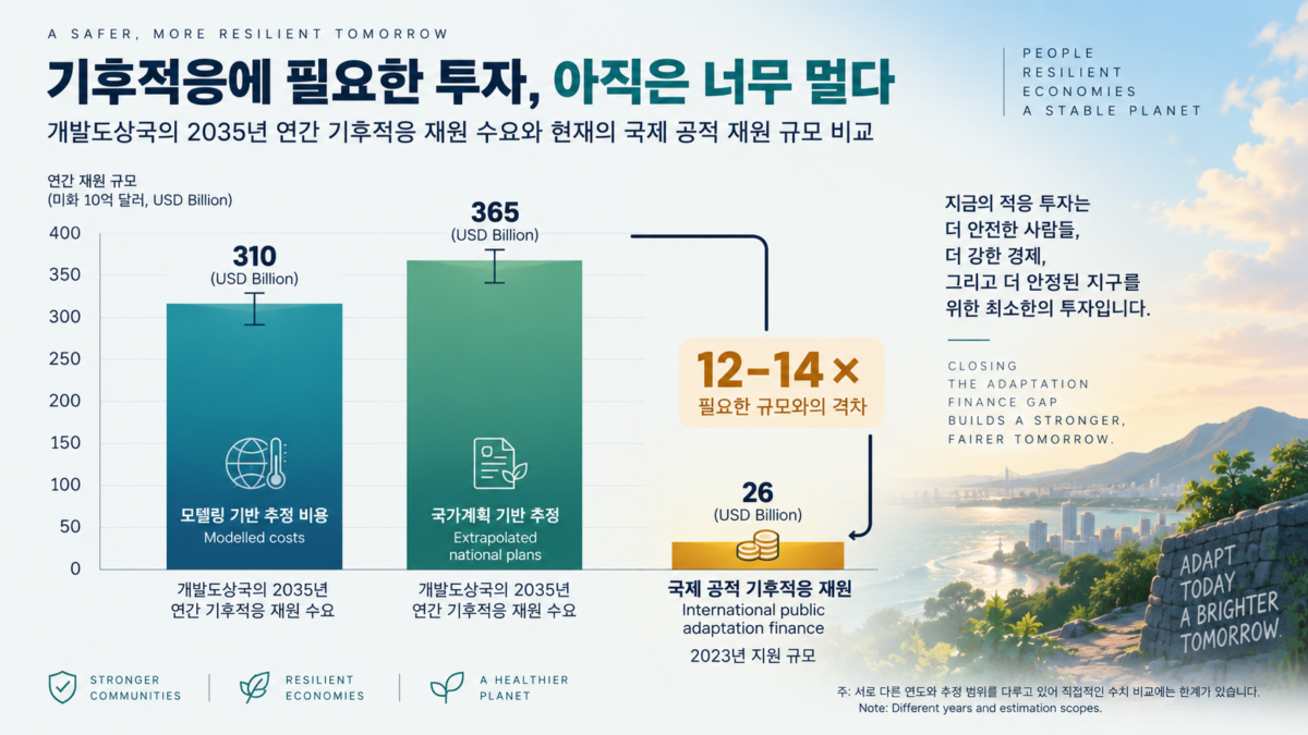 기후적응 필요액과 국제 공공재원 비교